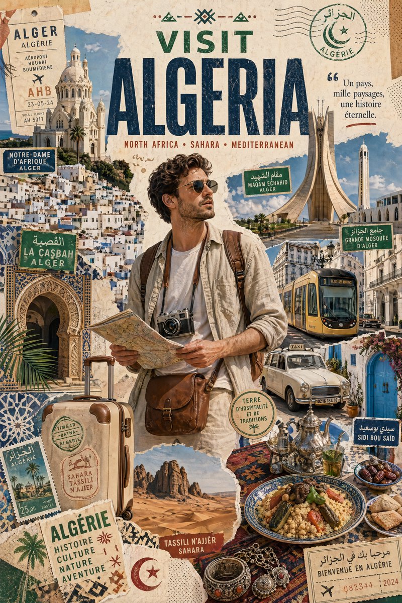 摩登游客漫游阿尔及利亚艺术海报