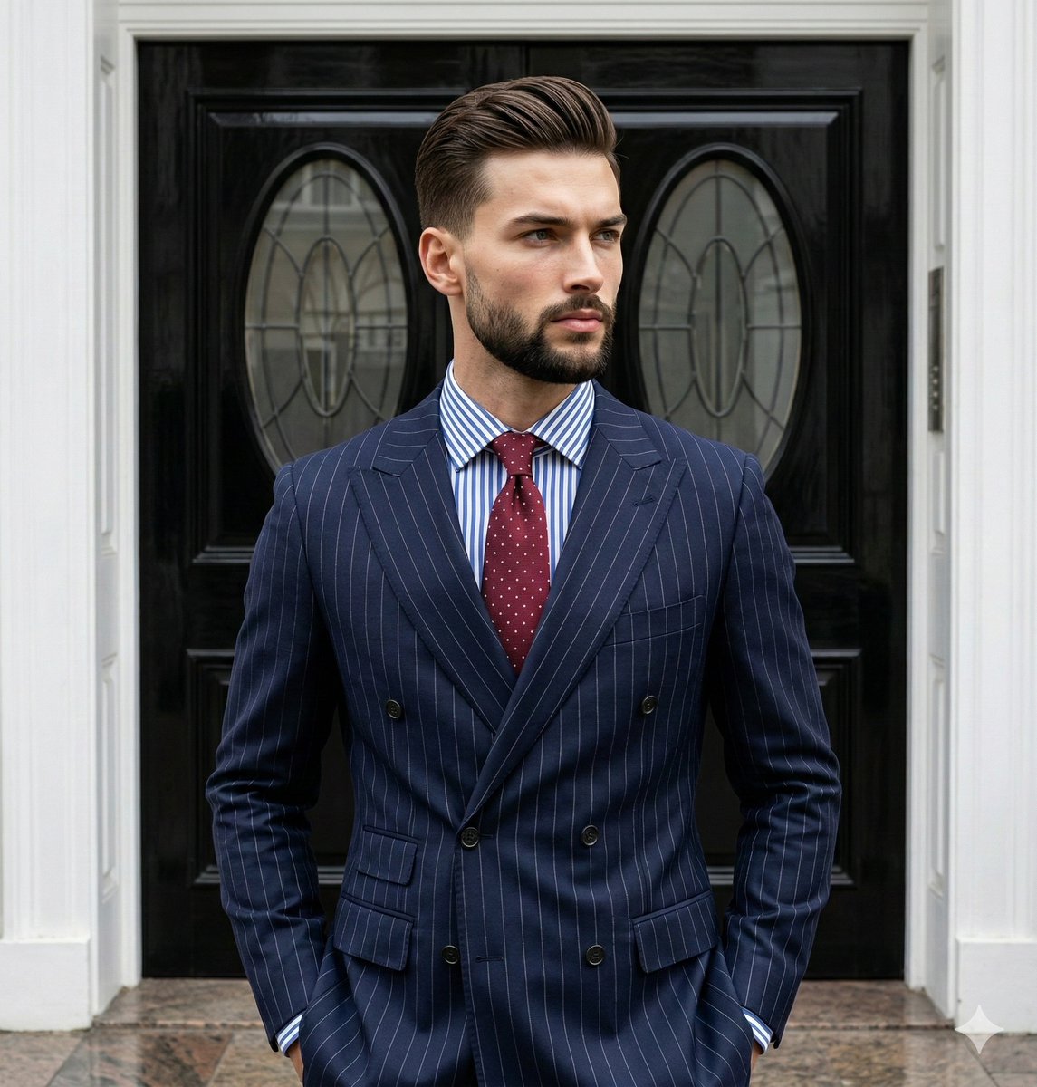 藏蓝细条纹西装的优雅绅士