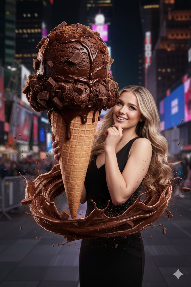 霓虹夜色下的巧克力冰淇淋风暴