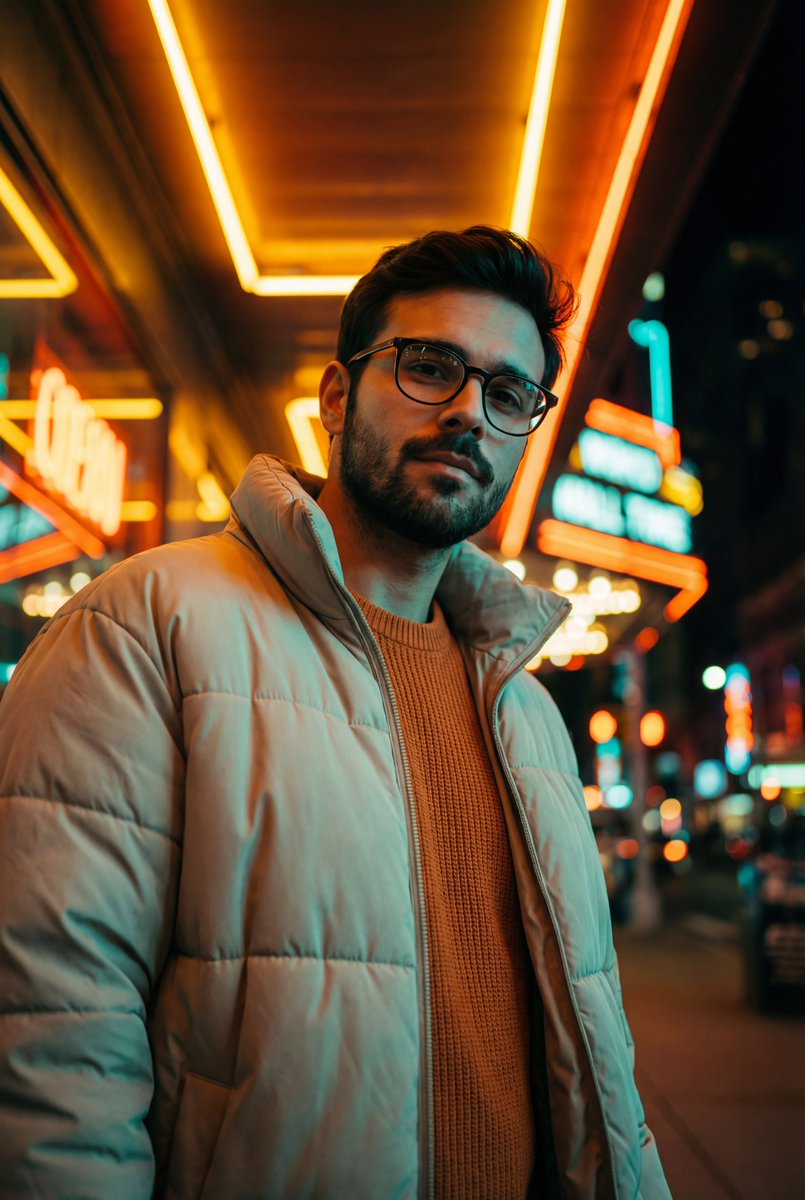 霓虹隧道里的青橙调时尚人像