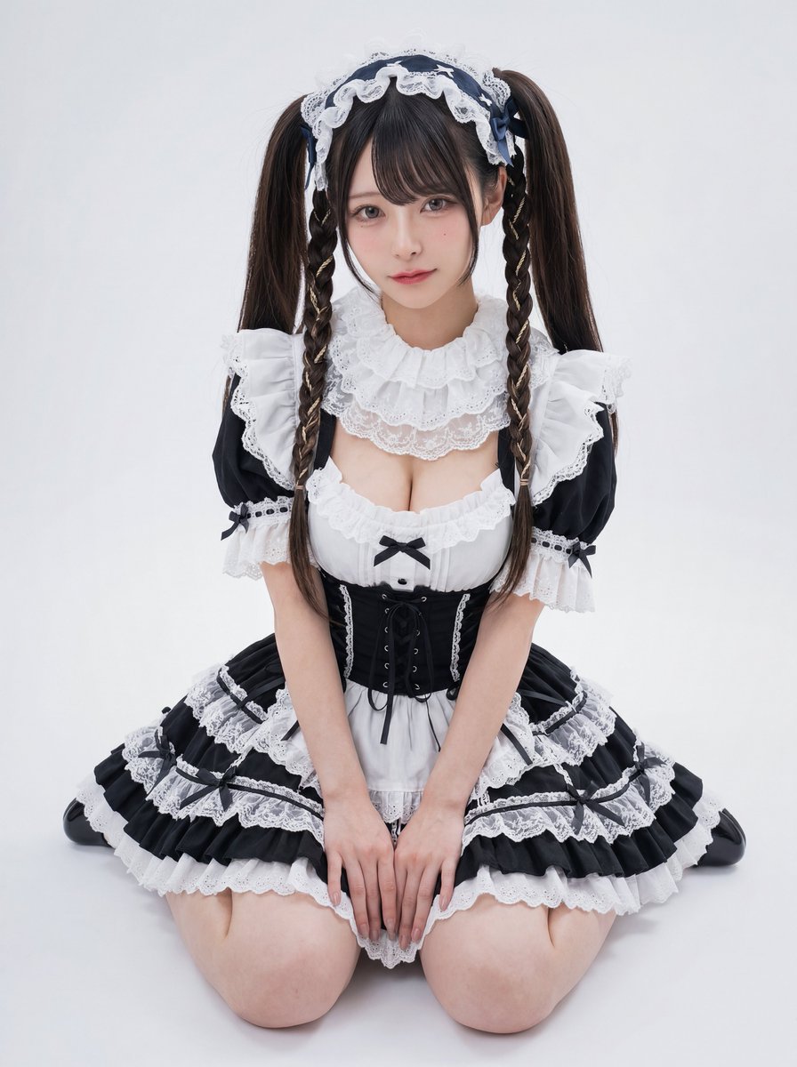 写实双马尾蓝发女仆肖像