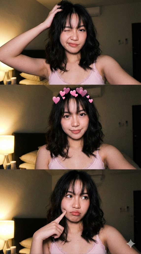 粉色吊带少女的俏皮三连拍