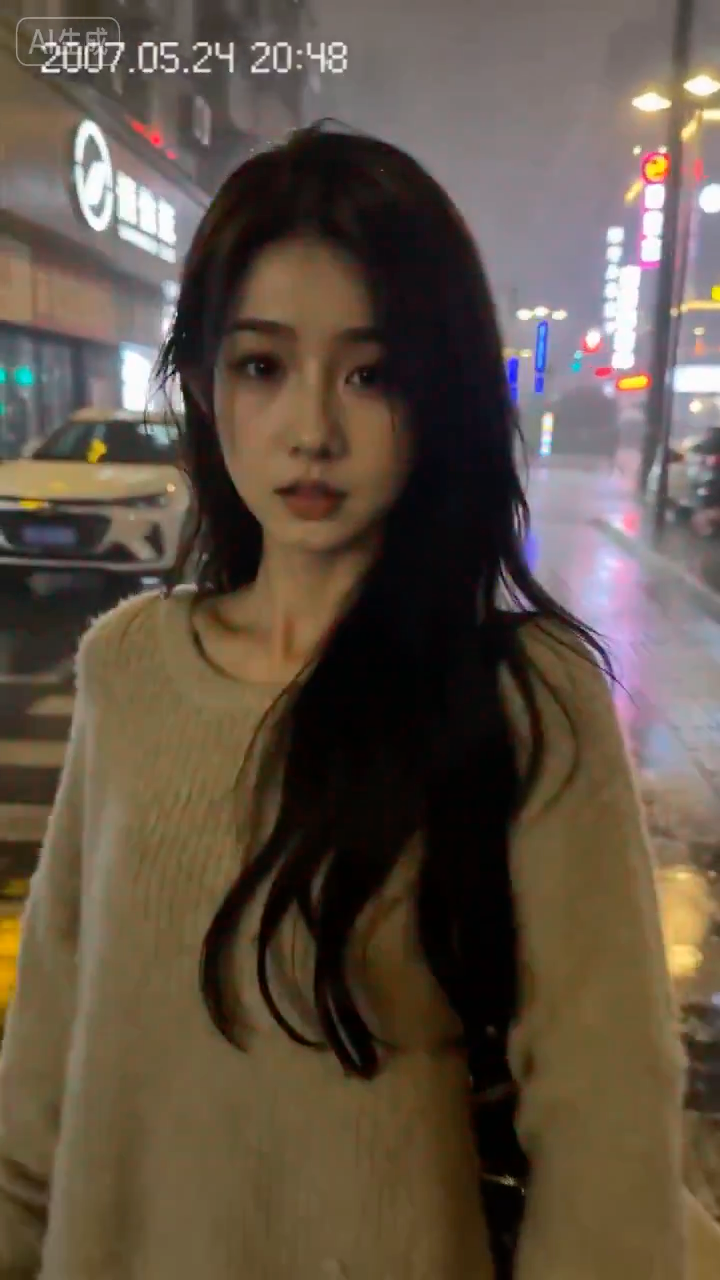 复古手机镜头下的雨夜邂逅