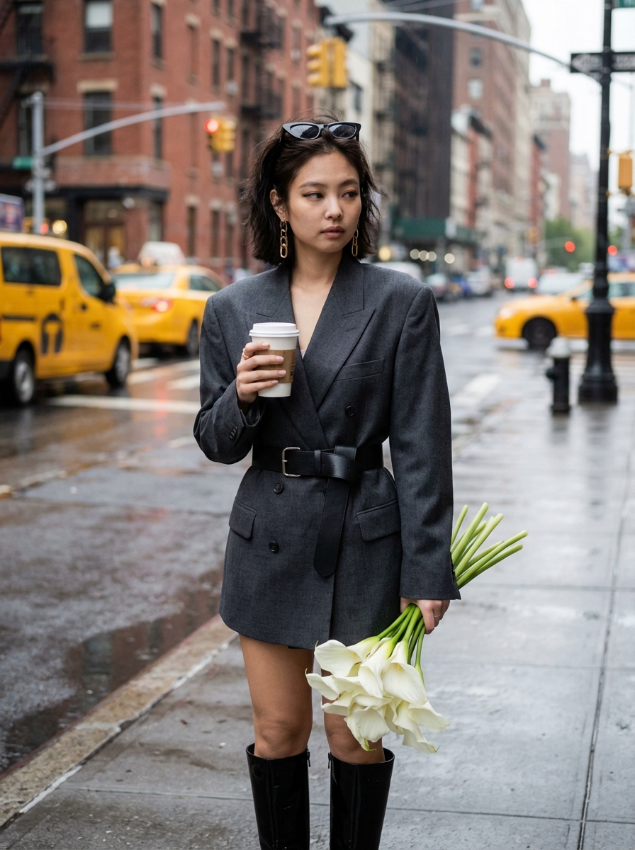 雨中纽约街头的冷酷财阀千金
