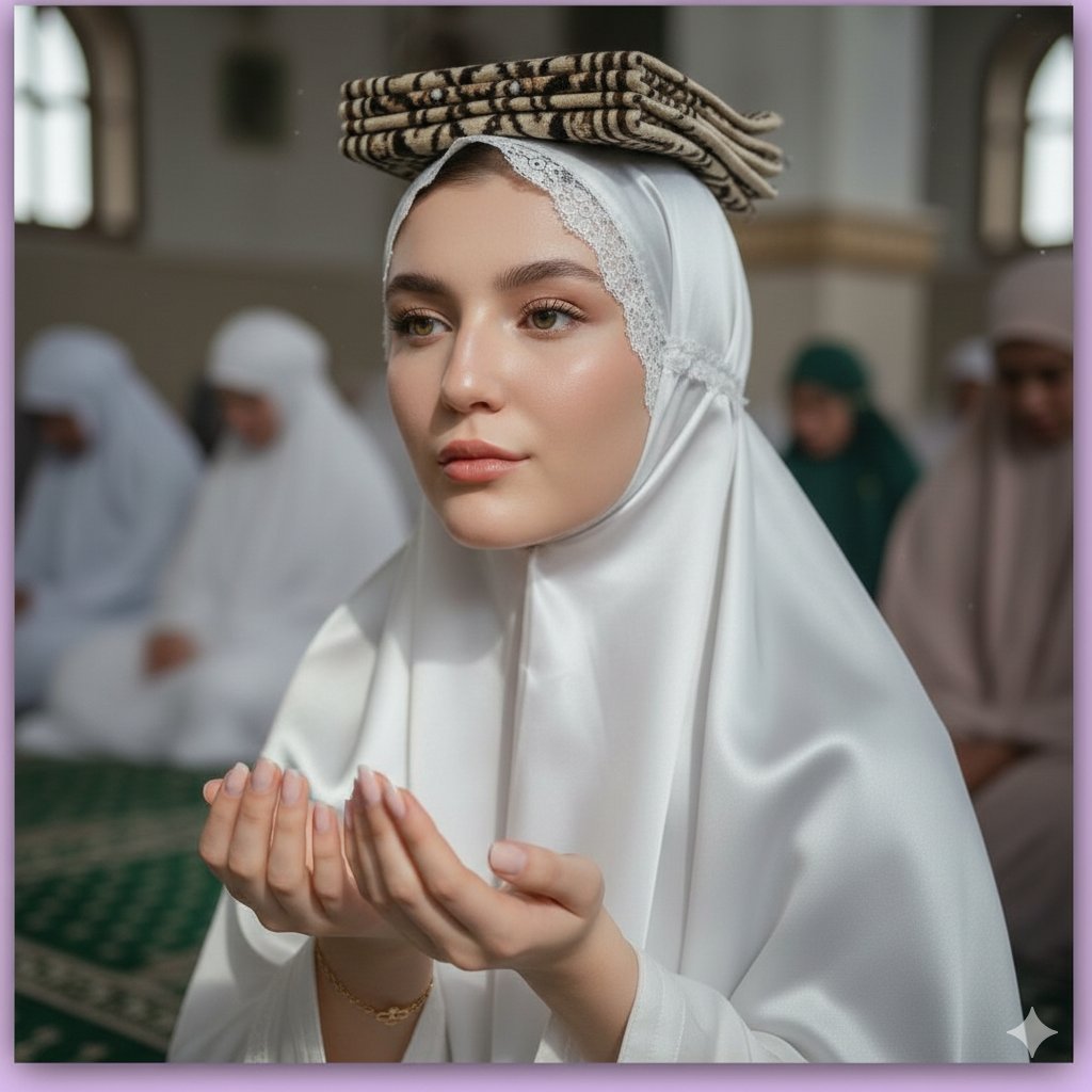 斋月清真寺白纱少女的柔光特写