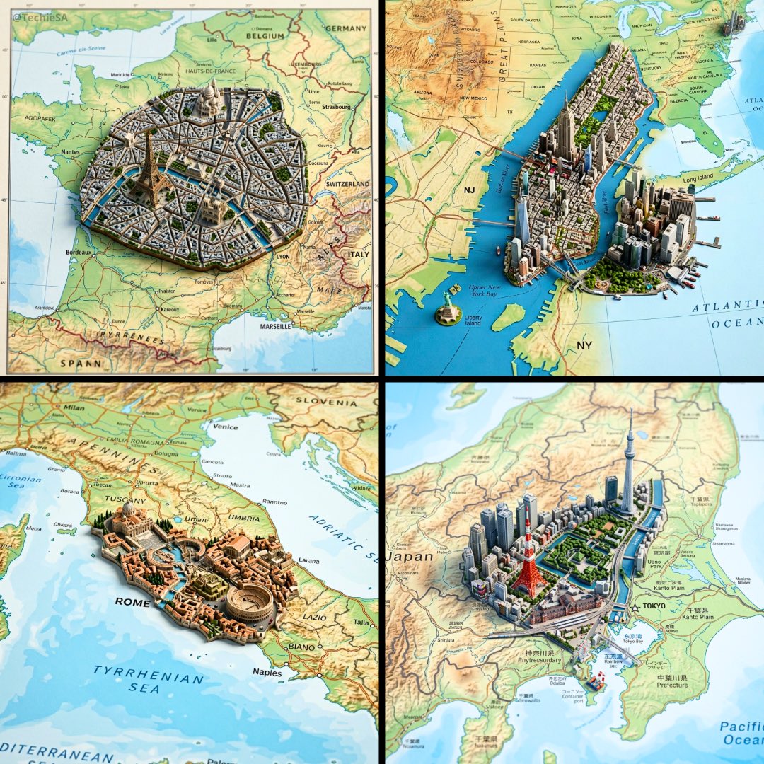 真实地理坐标下的城市微缩立体模型