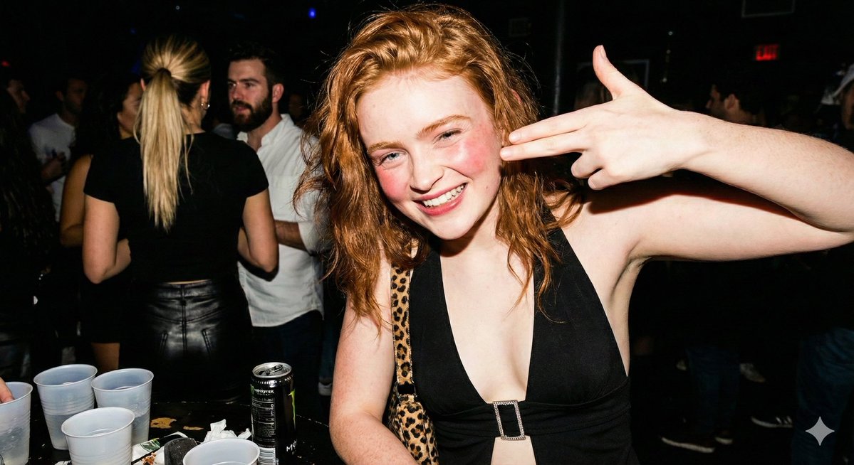 夜店红发辣妹俏皮手指枪