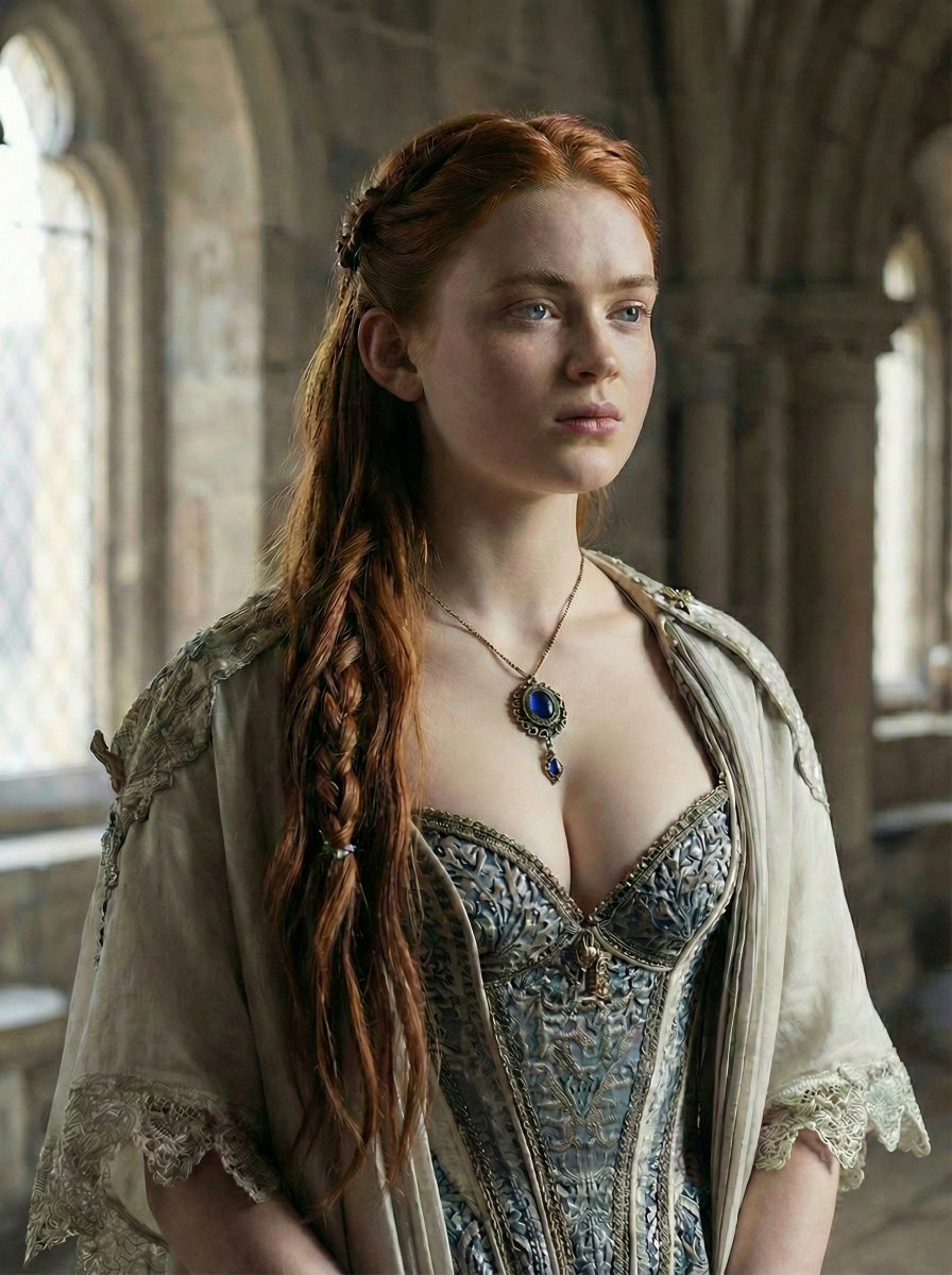 文艺复兴拱窗下的贵族少女