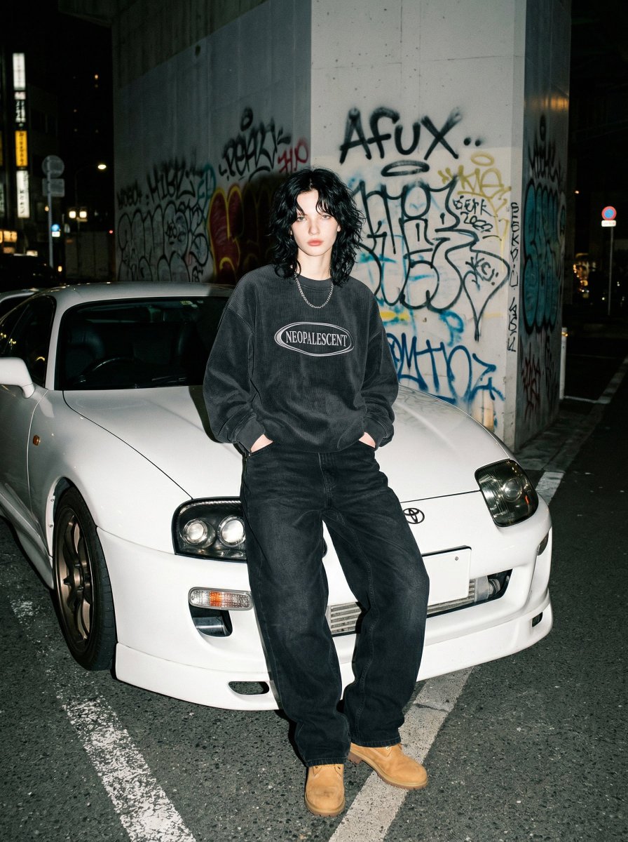 复古闪光灯下的街头辣妹与牛魔王