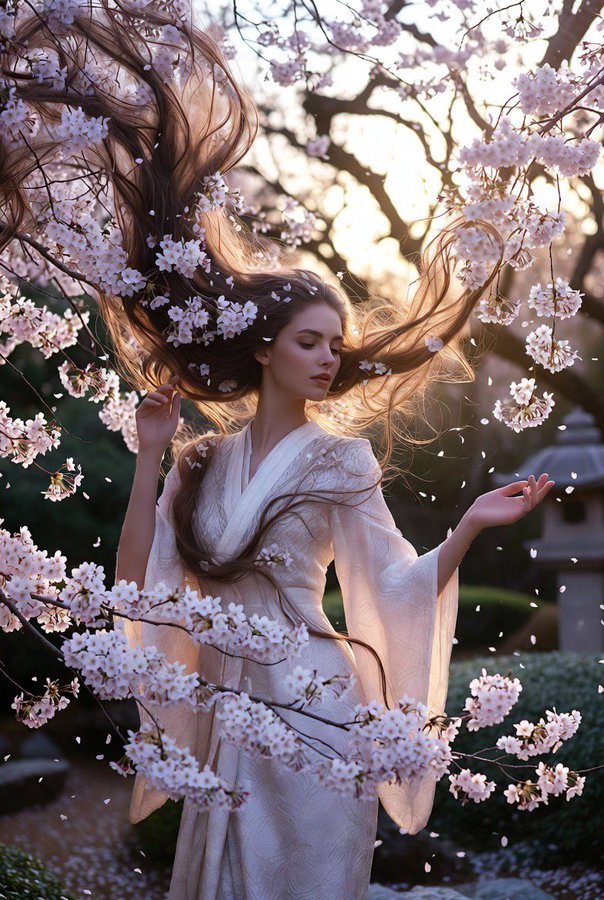 樱花绽放与和服美人的梦幻融合