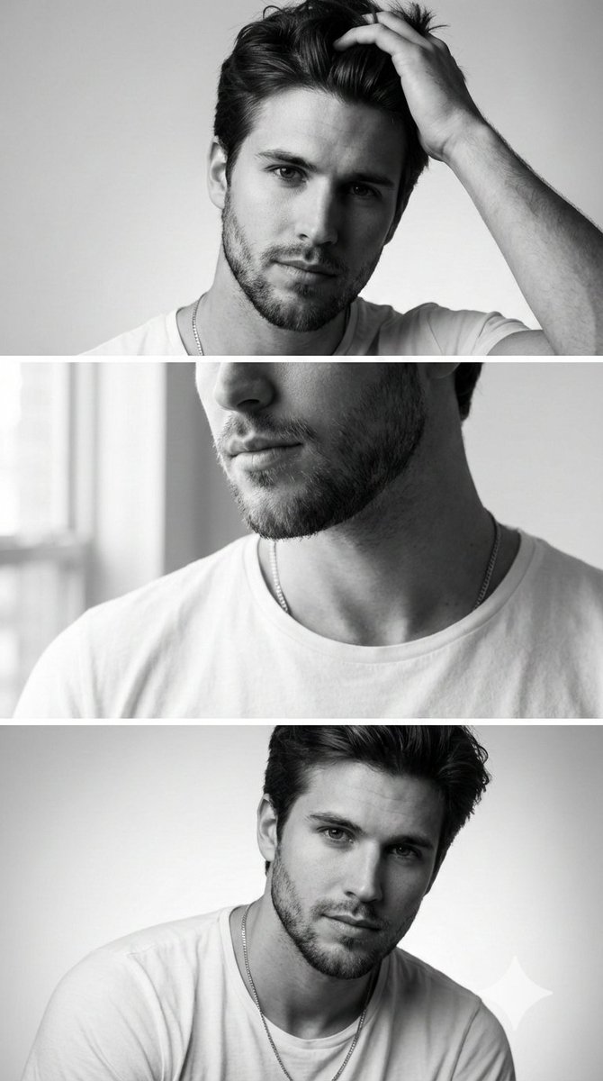 雕塑光影下的极简黑白男模大片