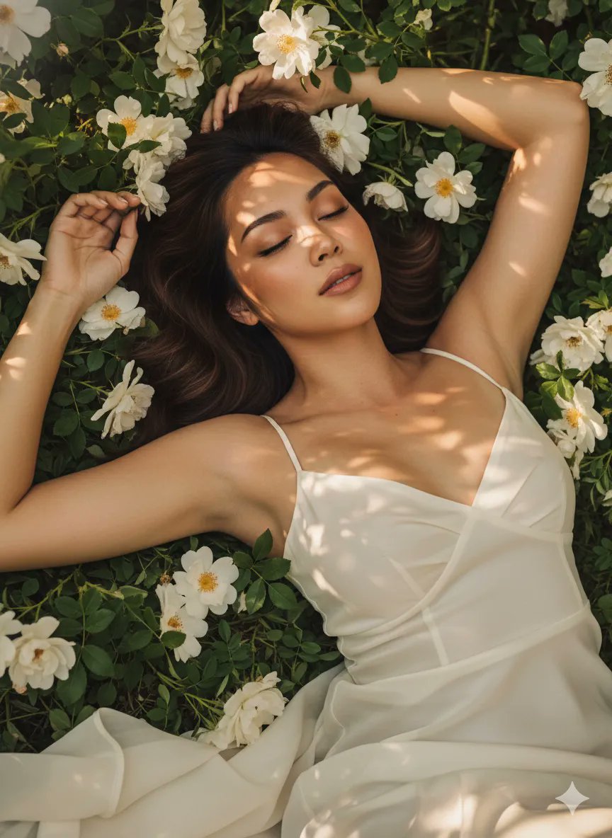 柔光花影女神躺