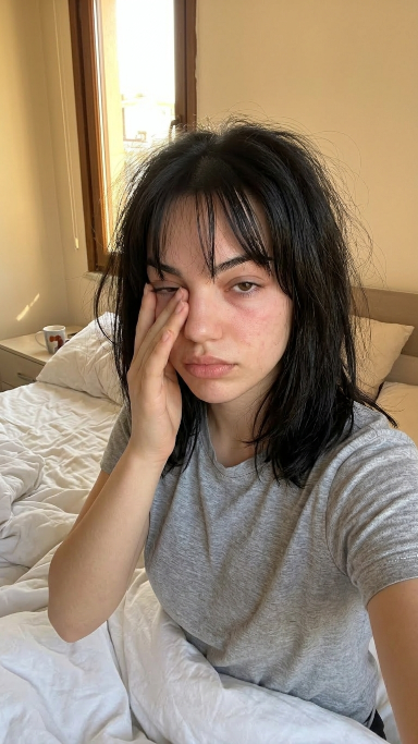 慵懒揉眼的清晨素颜少女自拍