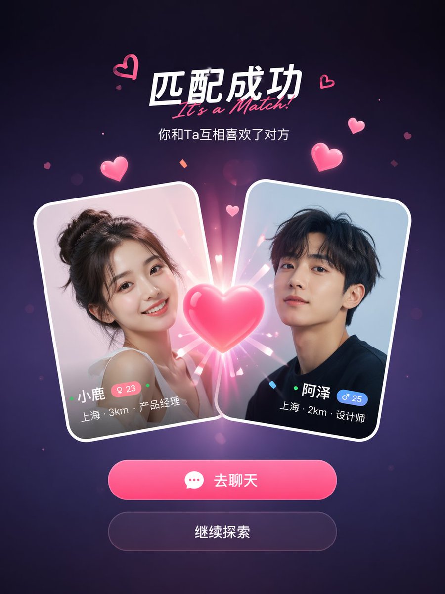 社交软件匹配成功爱心特效UI界面