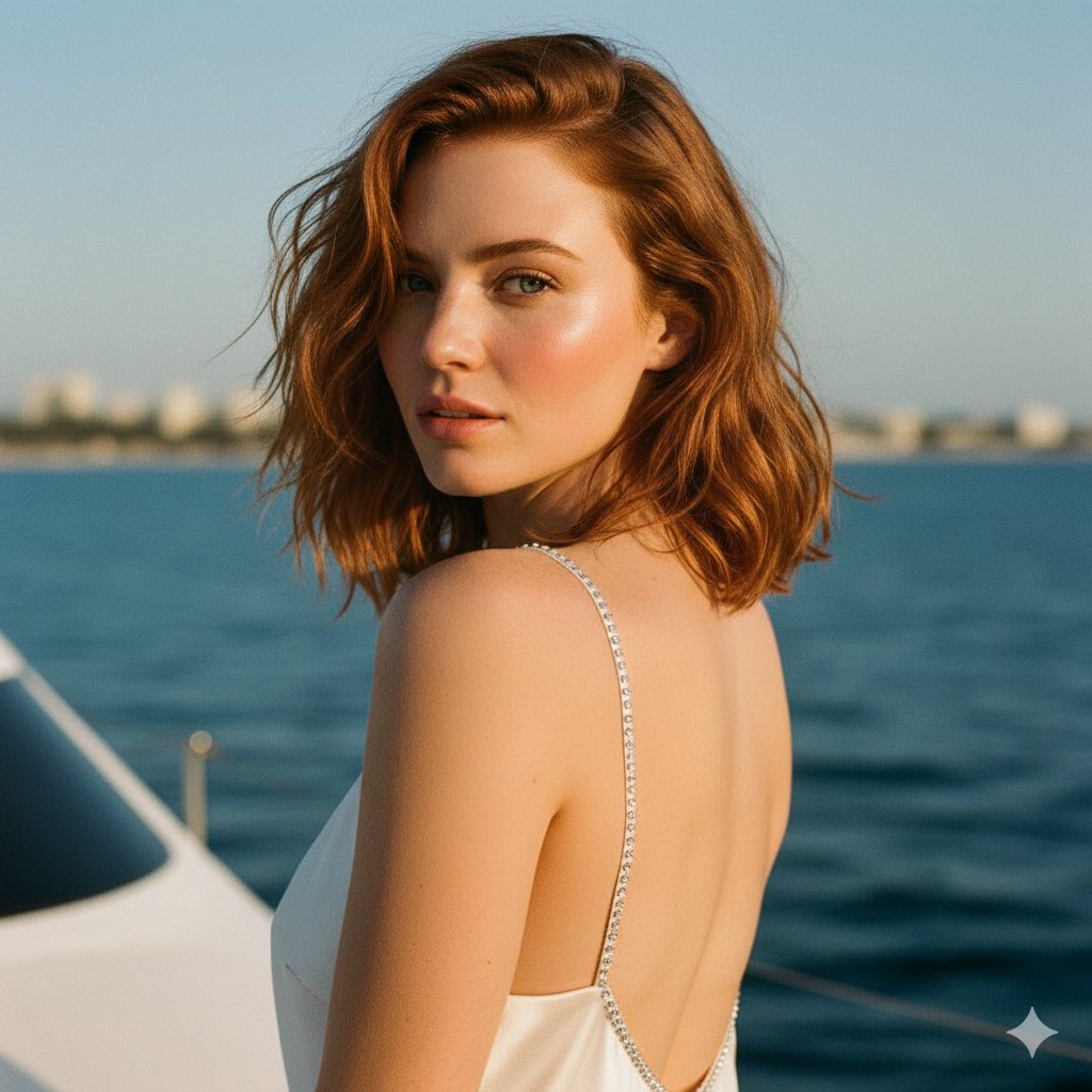 落日海风中的绝美回眸