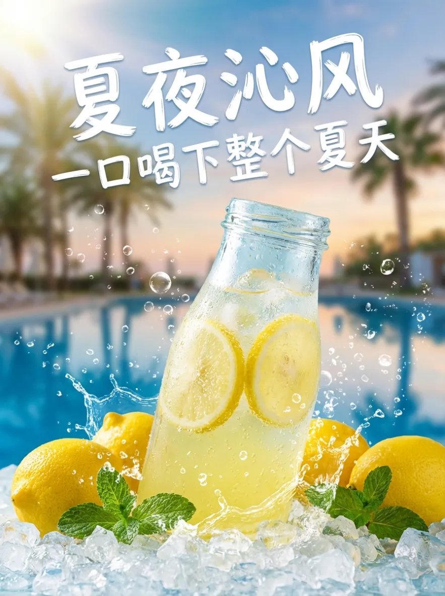 夏夜凉风柠檬气泡水电商主图设计