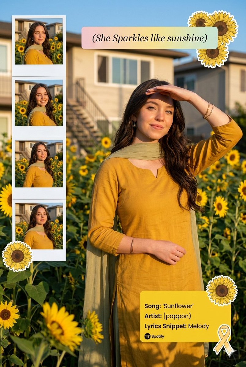 向日葵花海里的阳光拼贴少女