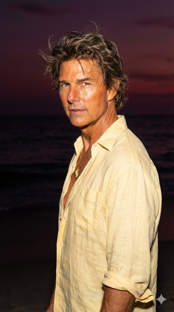 暮色海滩闪光灯下的微光回眸