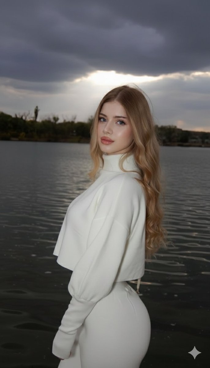 夕阳湖畔金发女郎的绝美时尚电影感肖像