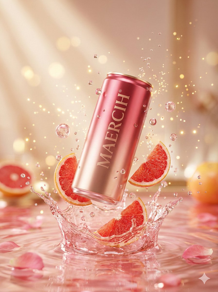 悬浮玫瑰粉铝罐西柚飞溅商业大片