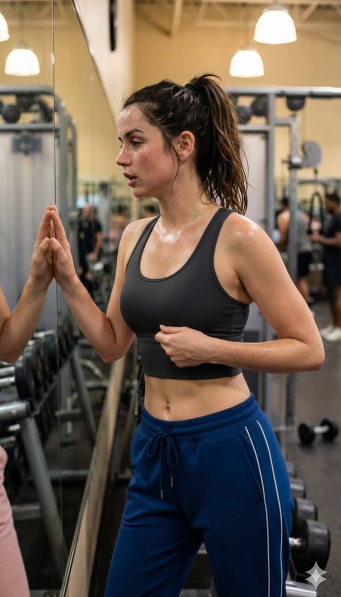 汗水闪耀的镜前运动少女