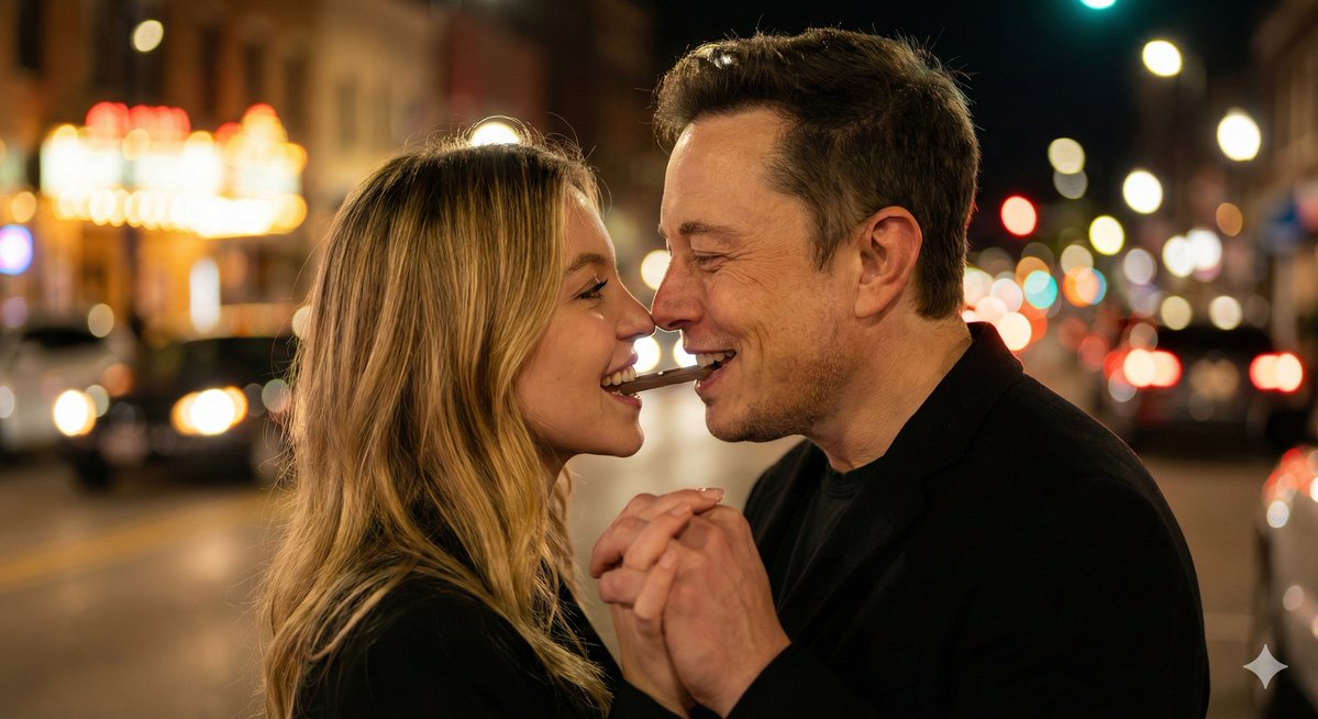 超写实情侣同咬巧克力特写