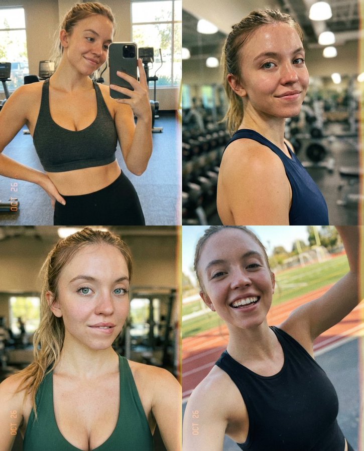 西德妮·斯威尼运动风自拍四宫格