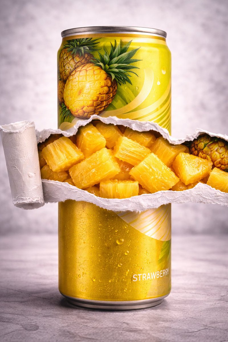 撕纸剖面展现满溢石榴籽的金属罐