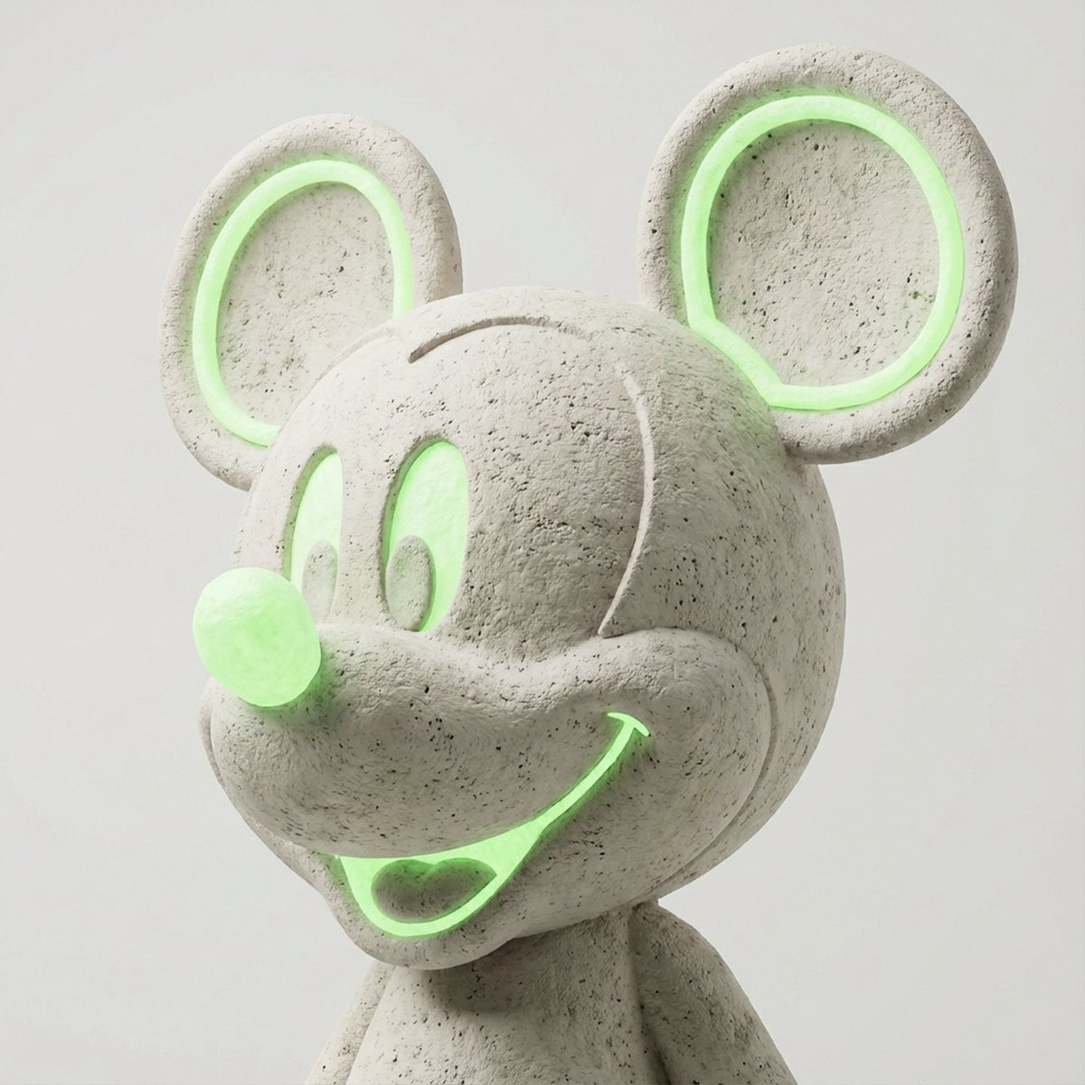 灰白石灰岩胸像的霓虹绿微光