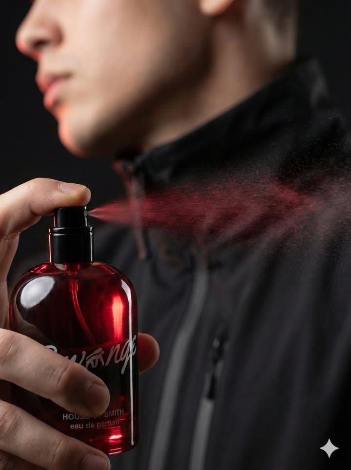 潮男手持红色香水的商业大片