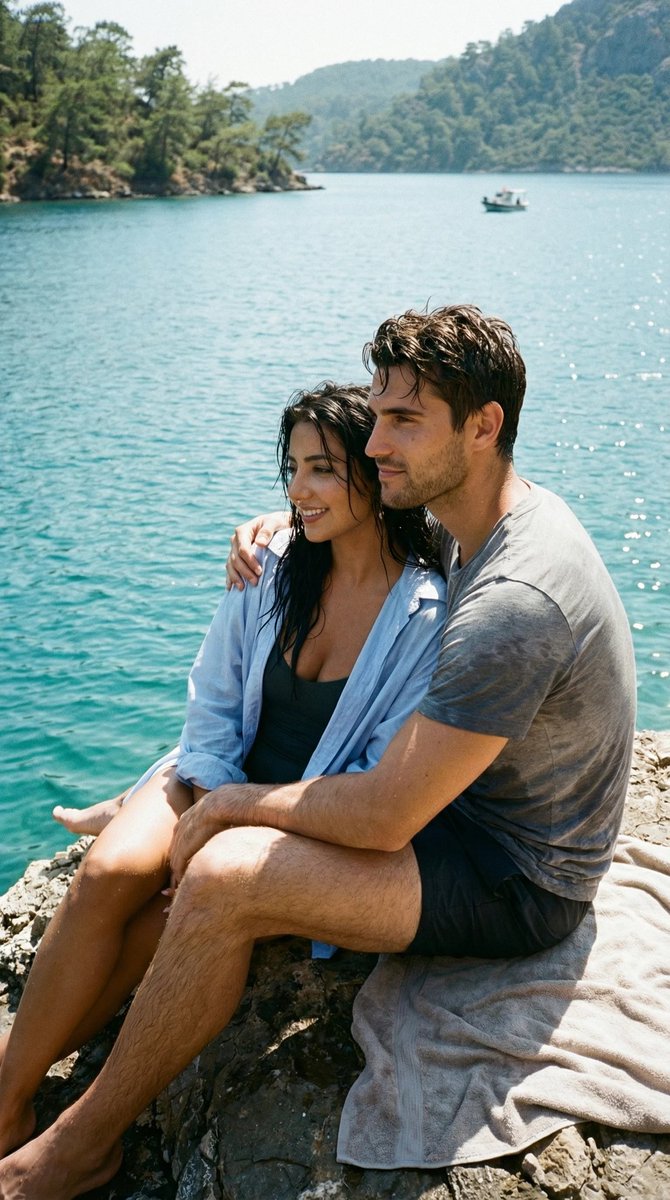 绿松石海畔的午后依偎