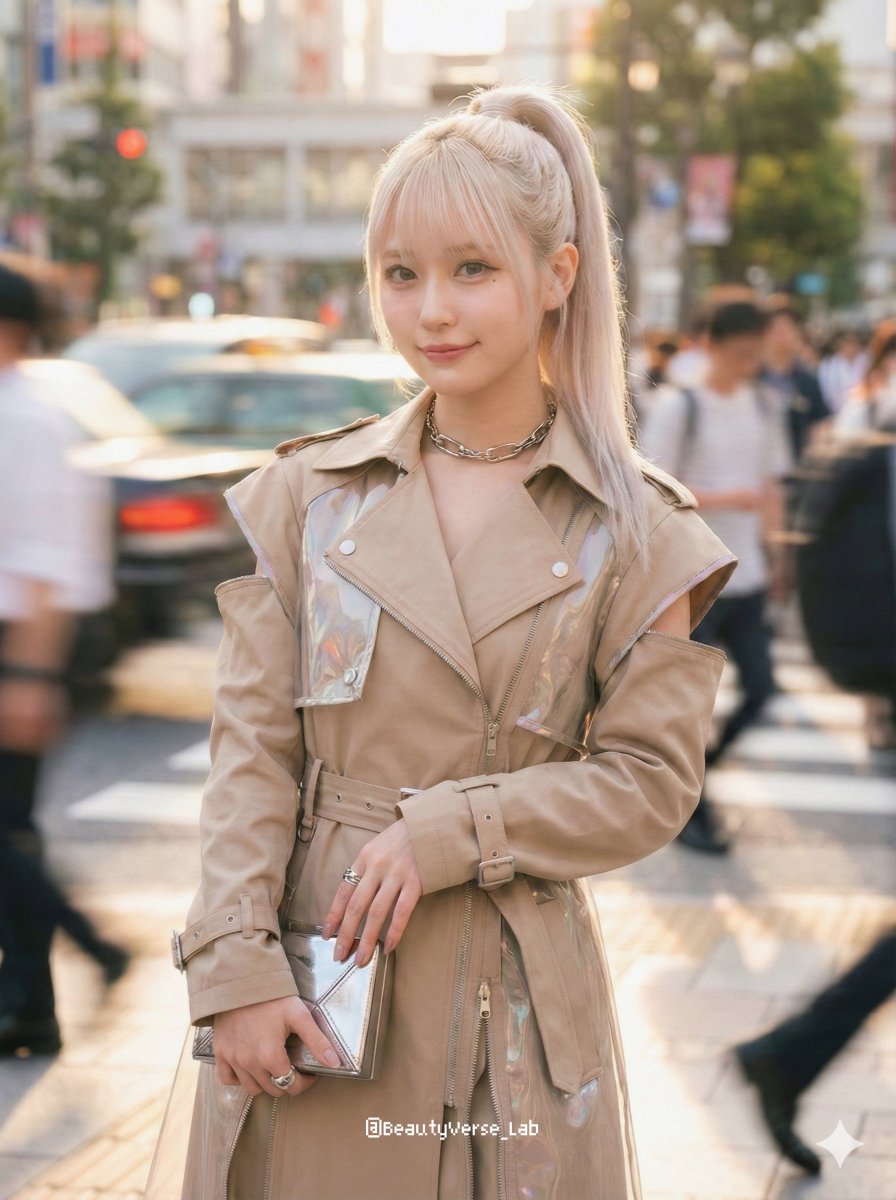 喧嚣都市流光中的日系前卫时尚少女