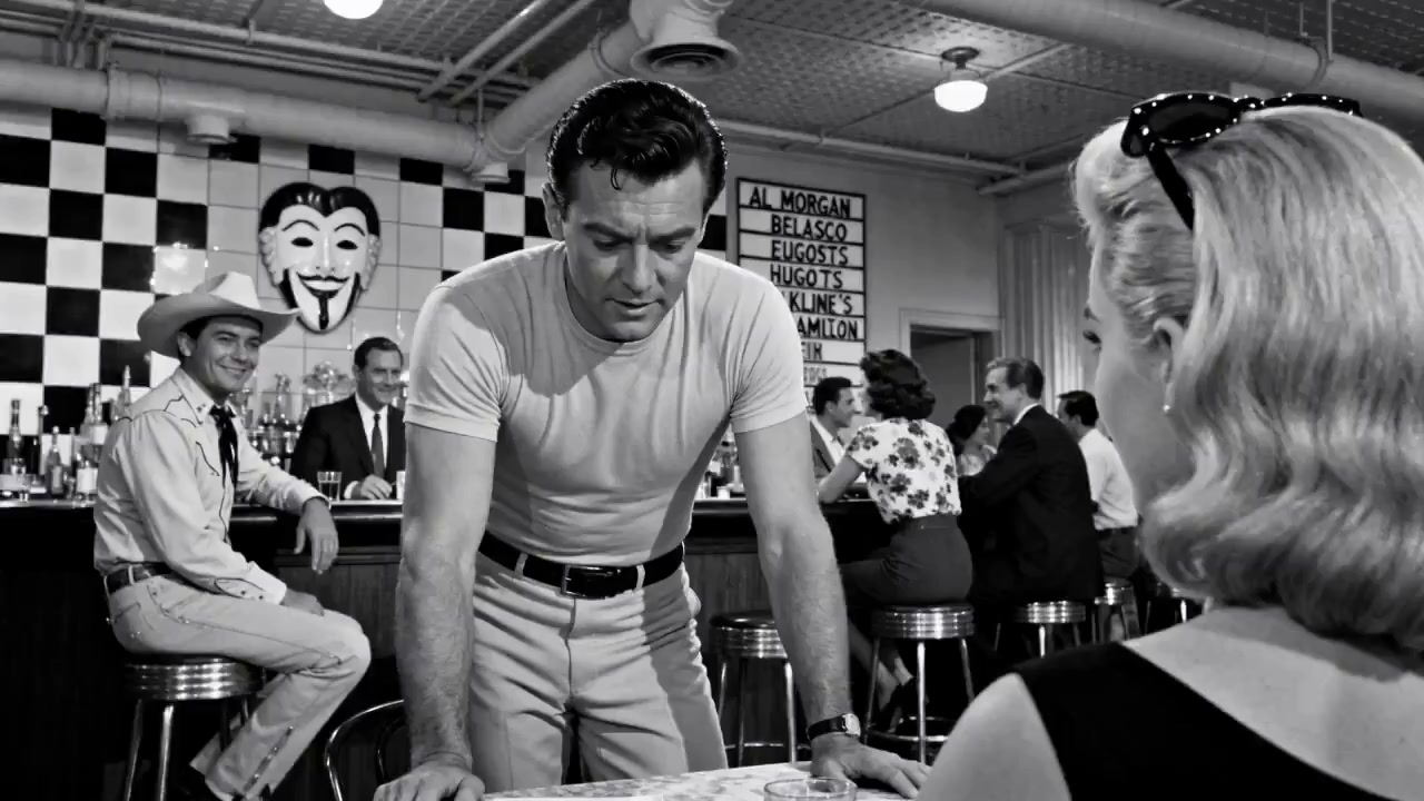 黑白光影下的复古餐厅邂逅