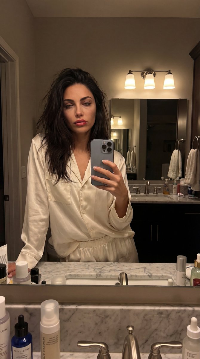 浴室暖光下的慵懒迷人自拍