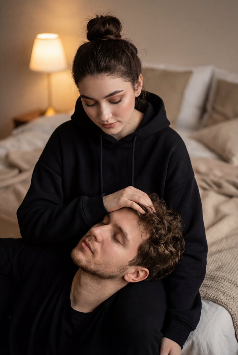 暖光卧室里的温柔膝枕时光