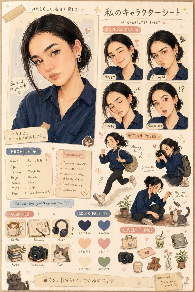 温暖日系角色设定图