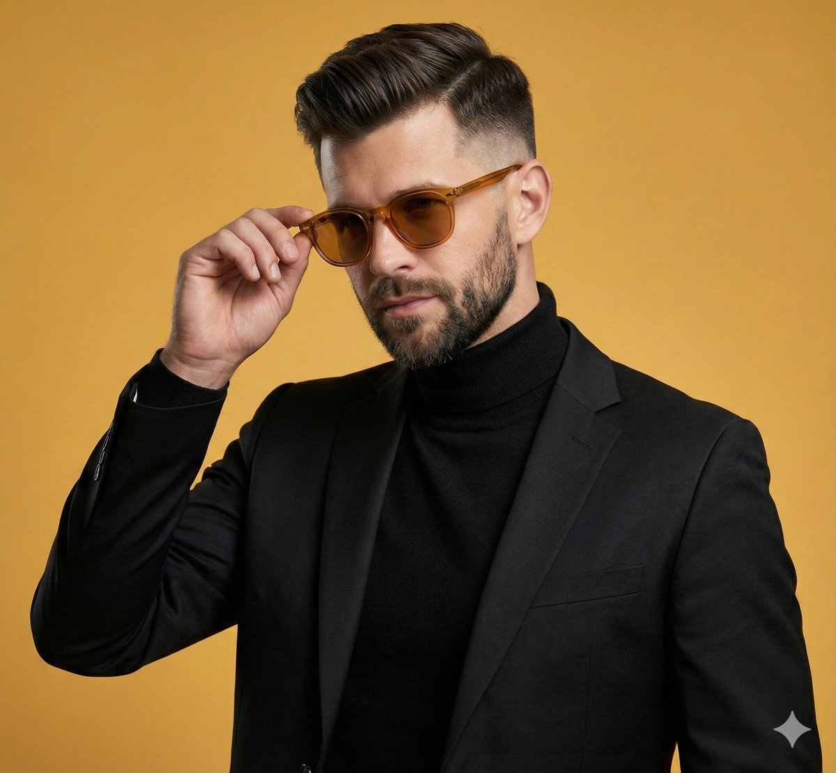 暖黄光影下的黑西装型男