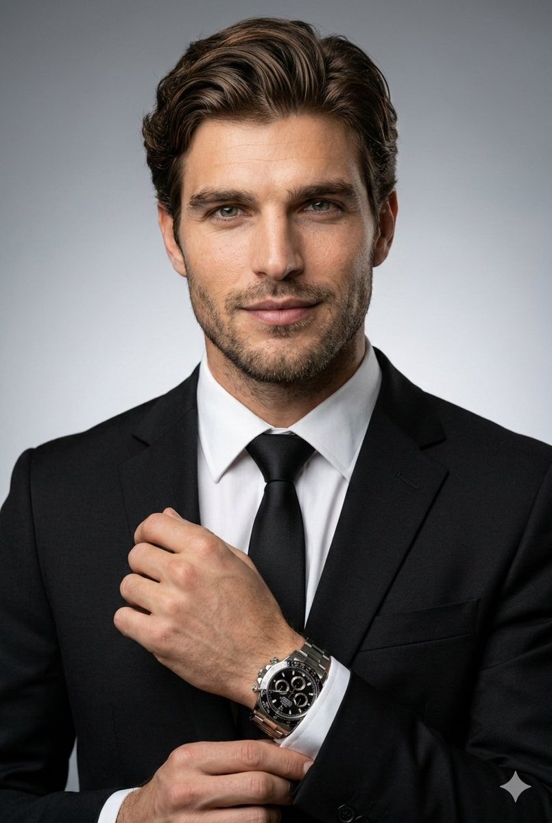 极致光影下的职场精英：奢华腕表与定制西装