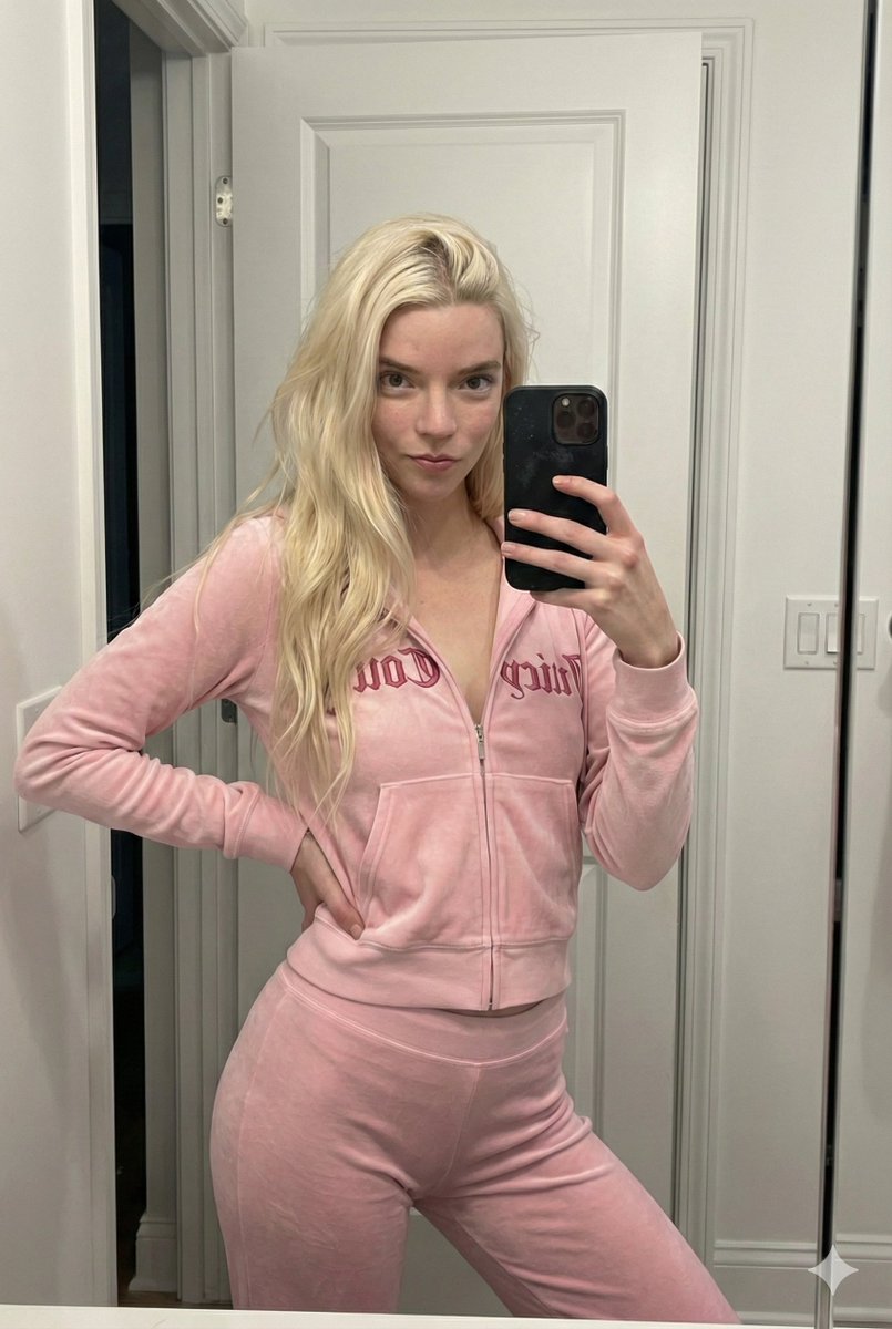 千禧风粉色丝绒运动少女镜前自拍