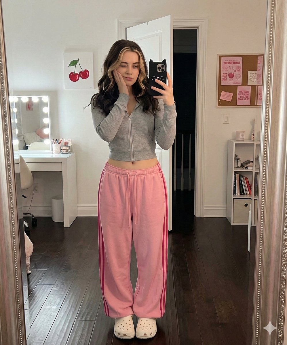 Y2K软妹卧室俏皮对镜自拍