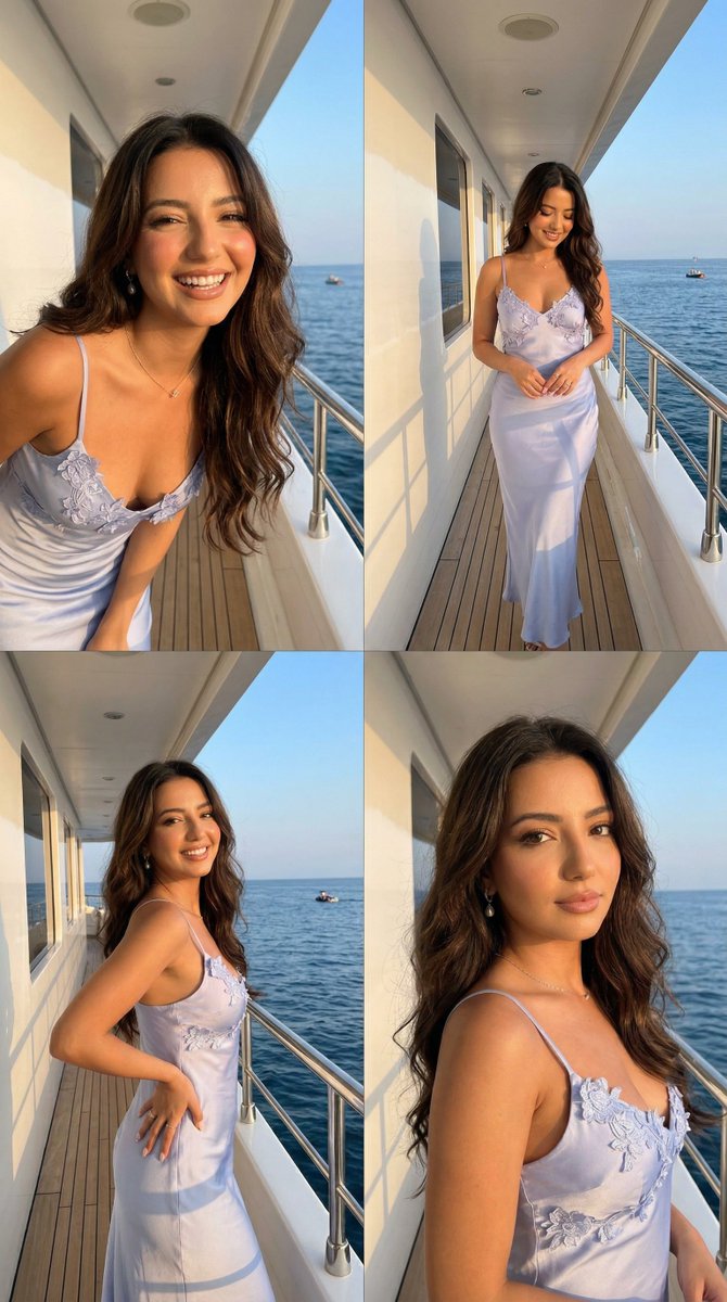 落日余晖下的游艇缎面美人